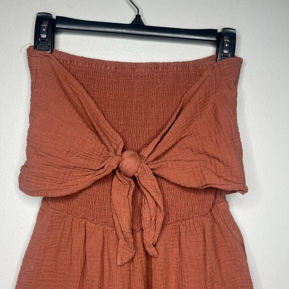 Grade & Gather Tie Front Gauze Jumpsuit in Dusty Clay Sz M Beach Boho Stretch - Picture 4 of 8
